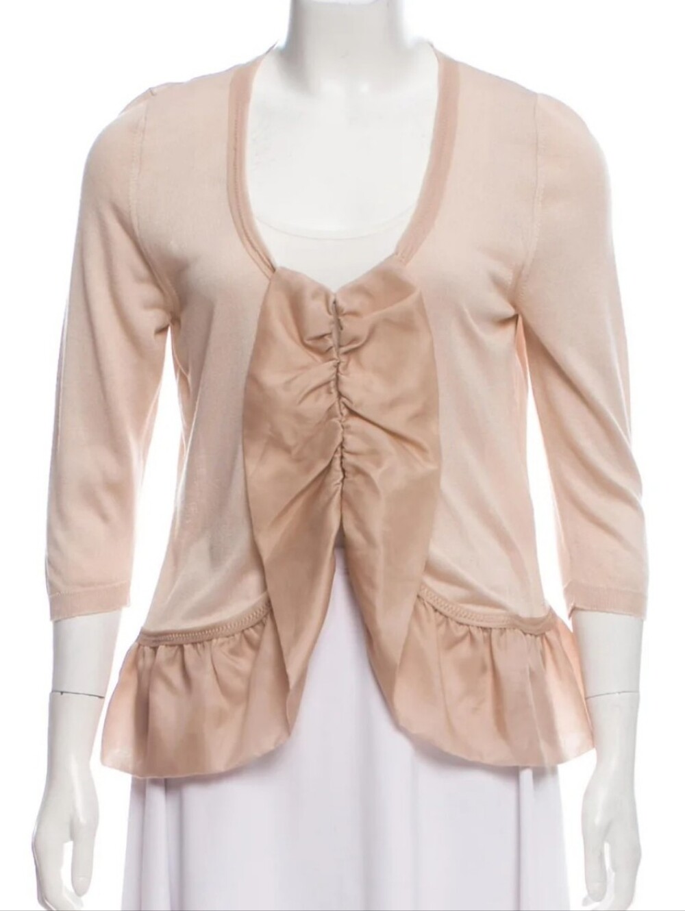 Bluemarine Silk Blush Pink Ruffled Front Cardigan